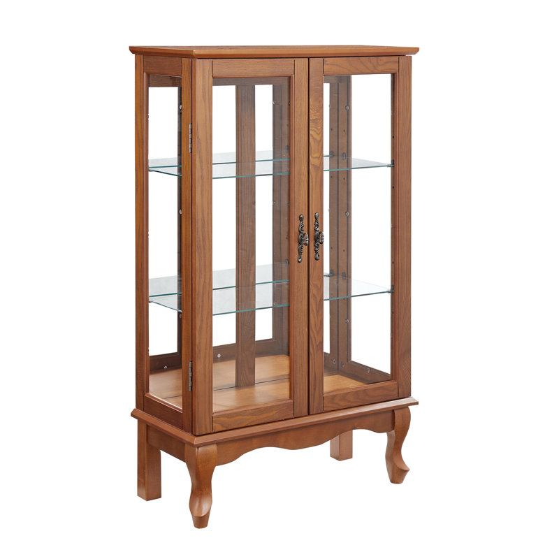 2 Doors Curio Cabinet With Tempered Glass Doors, Oak