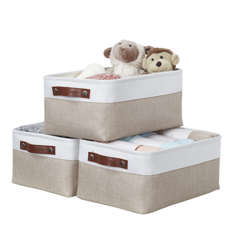 Fabric Storage Bins Collapsible Storage Baskets w/Handles | Spacious Closet Organizers 22073, Beige/White