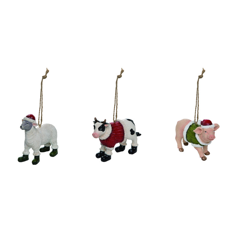  Ensemble de 3 décorations de Noël en résine pour animaux de ferme