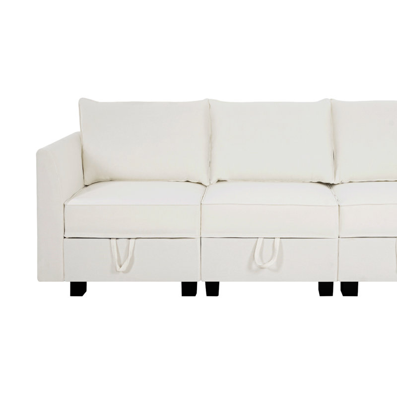 Drashti Convertible Modular Sectional Linen Sofa for Living Room, Apartment, Office, White