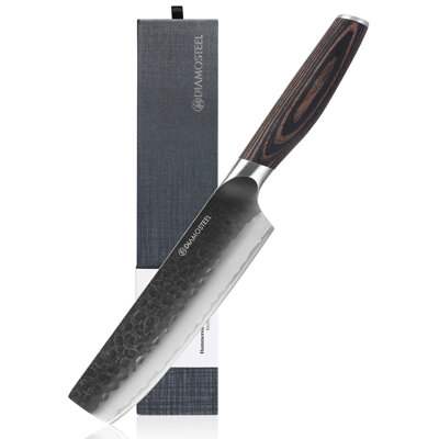 Diamosteel Nakiri Knife - 6.5-Inch Professional Kitchen Knife - Hammered Black Oxide Blade 9CR18MOV High Carbon Stainless Steel Sharp Chef's Knife - Ergonomic Pakkawood Handle With Present Box