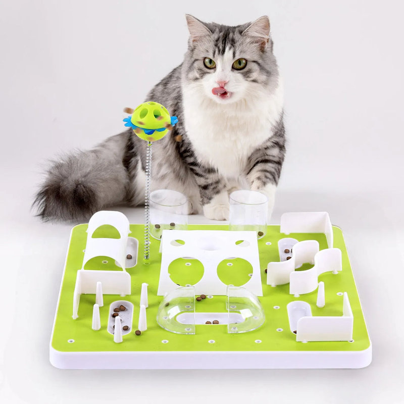 Interactives Cat Slow Feeder Kitty Puzzle With Wand Toy