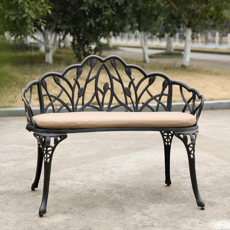 Banc de jardin en métal, Noir / Beige, H 30,7 po x l 38,9 po x P 21,6 po 