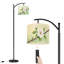 Lampe sur pied à arc avec abat-jour réglable branche de cerisier en fleurs fleurs blanches lampe sur pied à feuilles vertes 3 températures de couleur à haut gradateur avec interrupteur au pied pour la chambre à coucher
