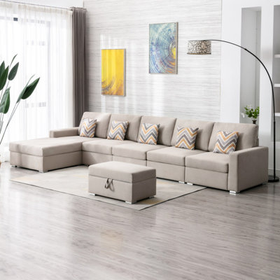 Canapé modulaire réversible en tissu de lin 152 po 6 pièces Modern
