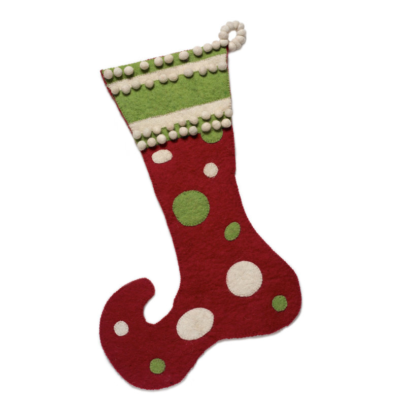 Chaussette de Noël en laine feutrée à la main Jester, Rouge / Vert / Blanc