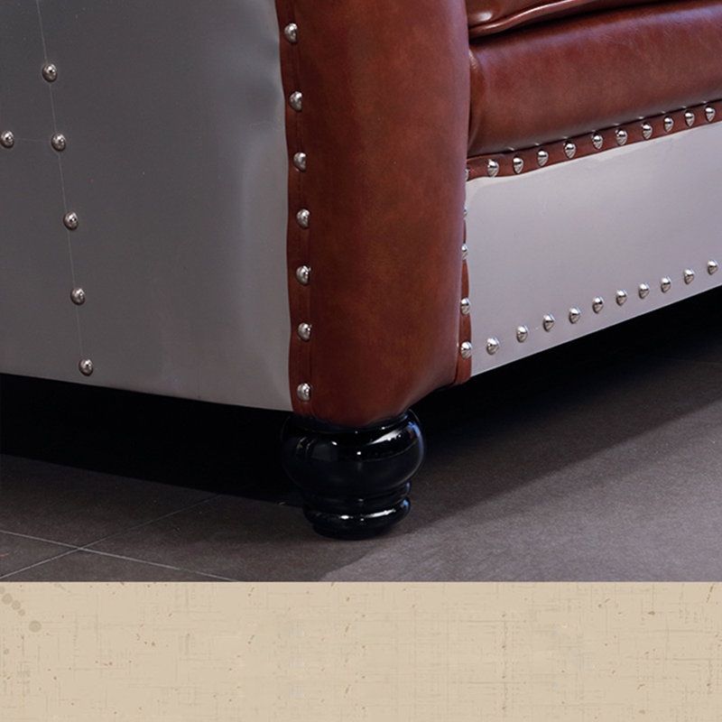 Vintage Industrial Rivet Aluminum Skin Sofa 61.42'' Faux Leather Sofa