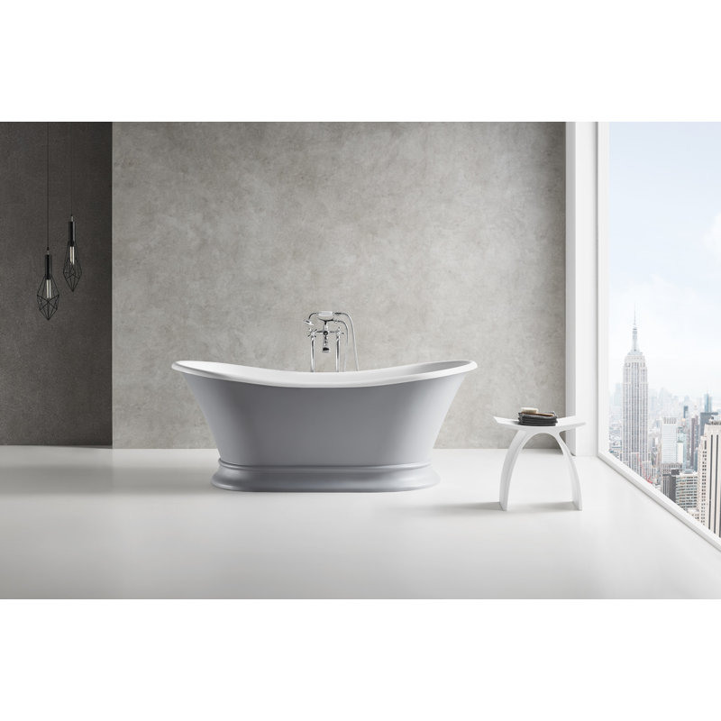Kingston Brass Arcticstone 68-Inch Solid Surface Oval Double Slipper Pedestal Tub with Drain (No Faucet Drillings)