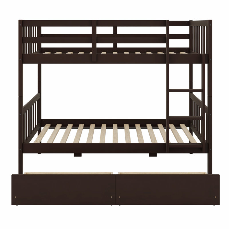 Bunk Bed With Drawers, Convertible Into Beds,  Ladder And Safety Guardrails, Espresso