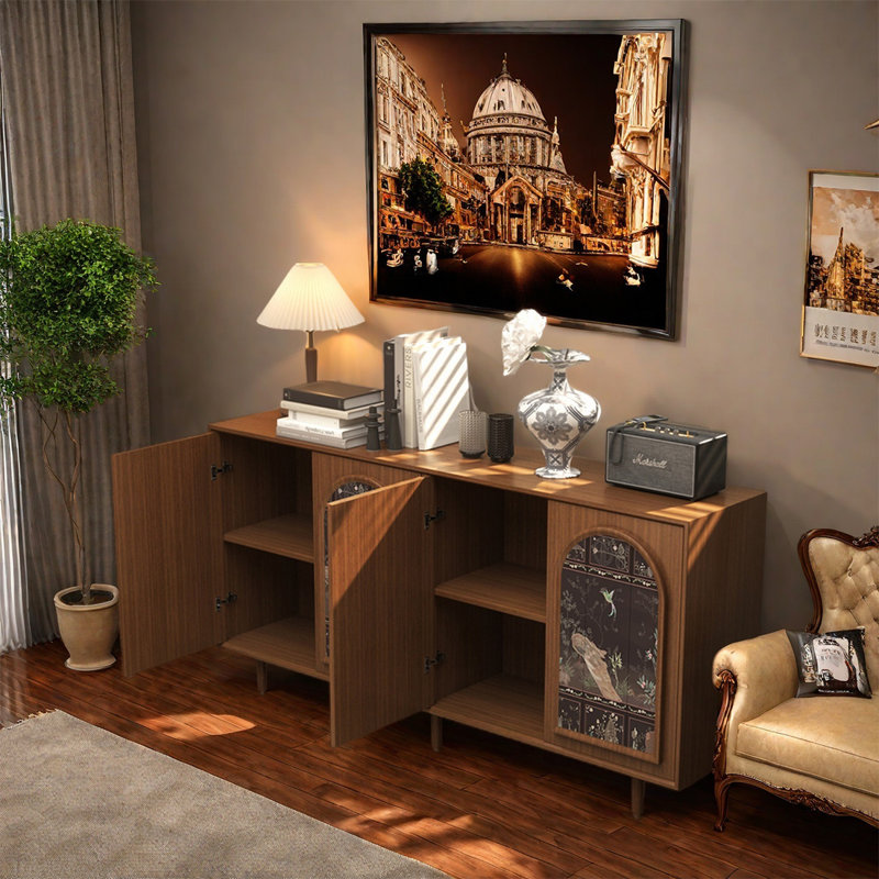 Sturdy Pine Wood Four Door Sideboard