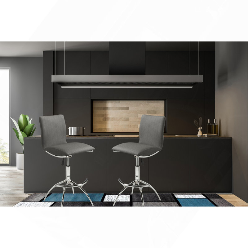 Tabouret de bar moderne à texture réglable en similicuir / chrome de couleur grise, Gris