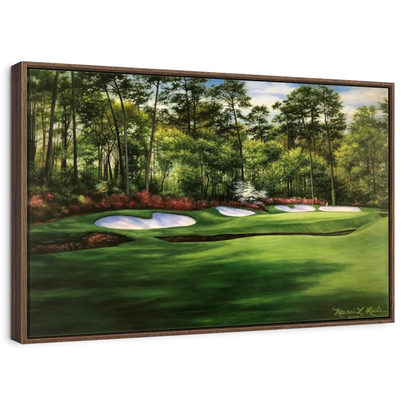 Augusta National 13th Hole I, 37 po x 25 po, Cadre flottant en noyer