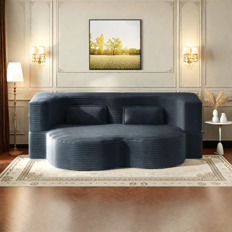 Convertible Floor Sofa Bed with 2 Pillows, Corduroy Fabric, Foam-Filled, No Assembly Required, Gray