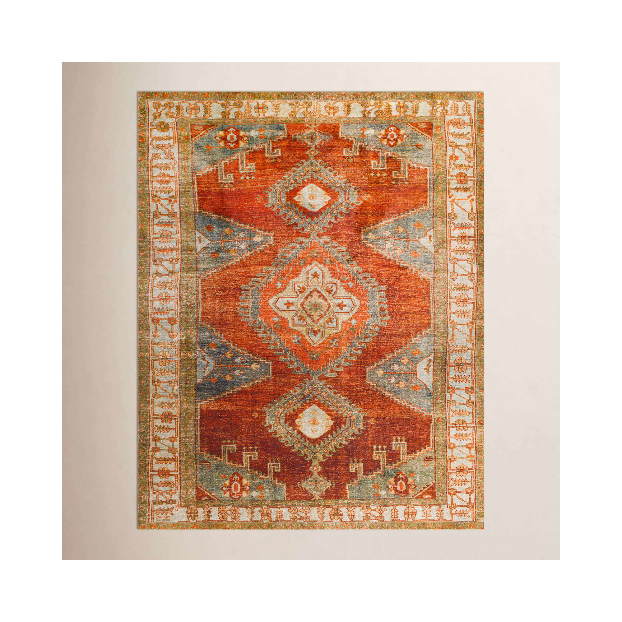 Mags Machine Washable Oriental Burnt Orange/Orange Area Rug, Rectangle 7'6" x 9'6"