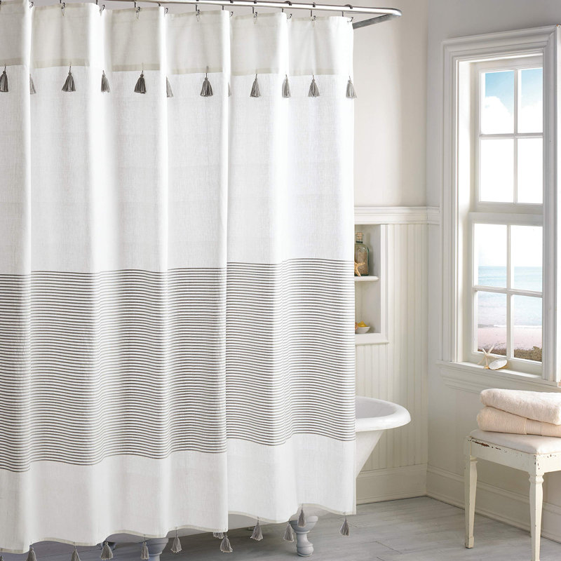 Rideau de douche rayé Boho Farmhouse Tassel