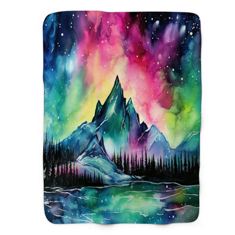 Couverture en sherpa de qualité supérieure 1 pièce Arctic Luminescence, Lit simple