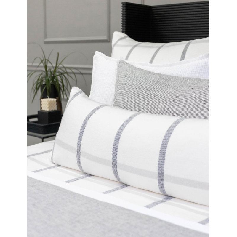 White and Gray Cotton Plaid Bolster Pillow