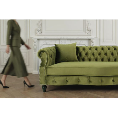 Mitchellville 3 Seater Velvet Scroll Arms Sofa