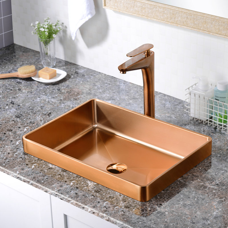 Dawn USA 13.375'' Rose Gold Stainless Steel Rectangular Bathroom Sink