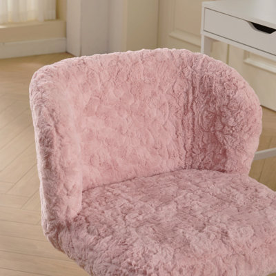 Office Chair, Artificial Rabbit Hair Home Office Chair With Metal Base, Adjustable Desk Chair Swivel Office Chair, Vanity Chair (Pink)