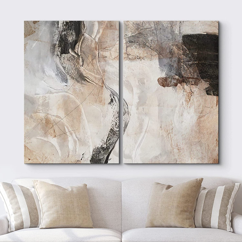 "Grunge Abstract Paint Stroke Effect", impression d'art moderne sur toile, 2 pièces, Toile tendue, Sans cadre
