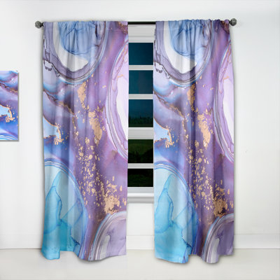 Purple And Turquoise Luxury Abstract Fluid Art III - Modern Curtain Panels