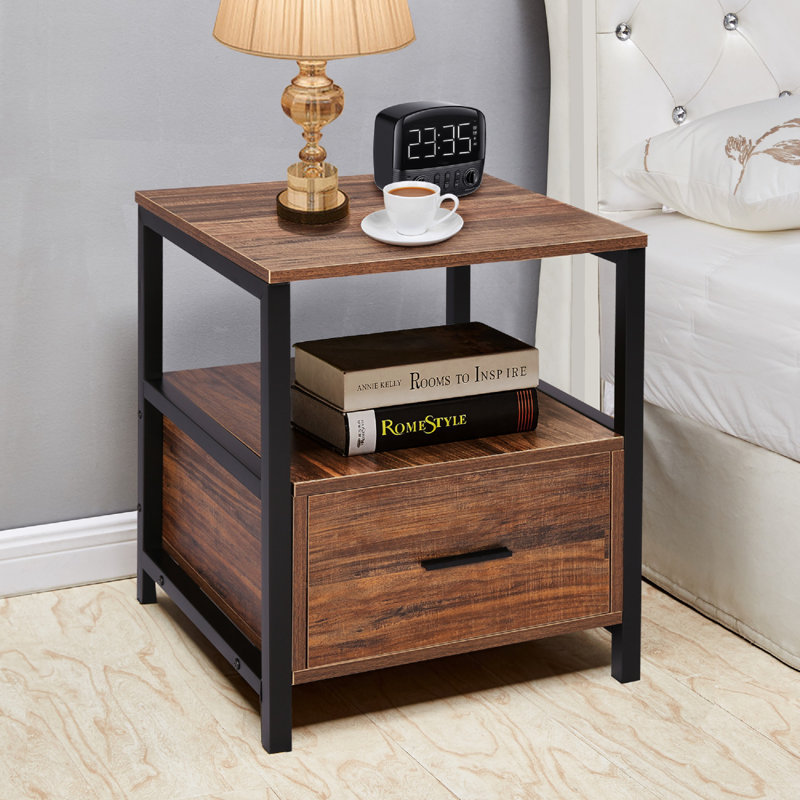 Kempst 1 - Drawer Iron Nightstand, Gold/White
