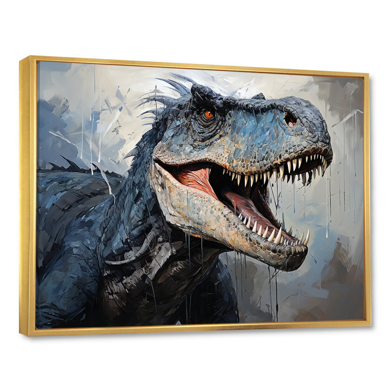 Dinosaur Blue T Rex Supreme sur toile, Cadre flottant doré, 32" H x 24" W