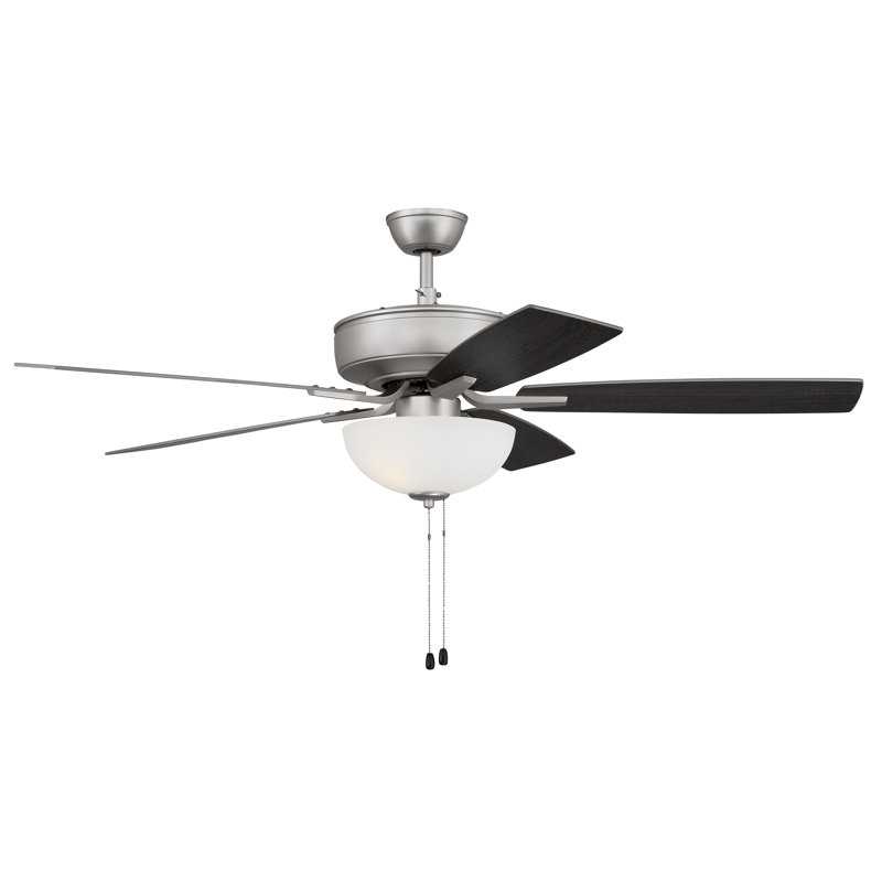 52'' Ceiling Fan with Light Kit, Brushed Satin Nickel/Black