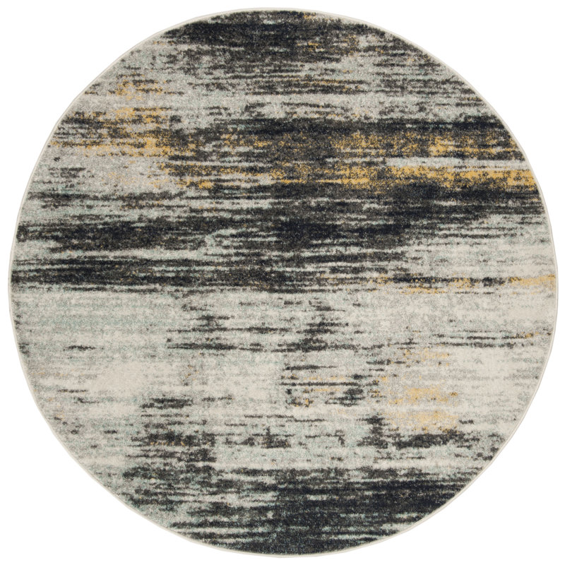 Tapis gris clair / noir Riebe, Rond 6 pi