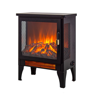 Cheminée électrique autoportante de 45,7 cm (18 pouces), noire, flamme 3D, certification UL, dispositif de haute sécurité, puissance de chauffage 1400 W/700 W, durée de vie des DEL : 50 000 à 50 000 heures, poignée de porte dorée, boutons simples, pied amovible.