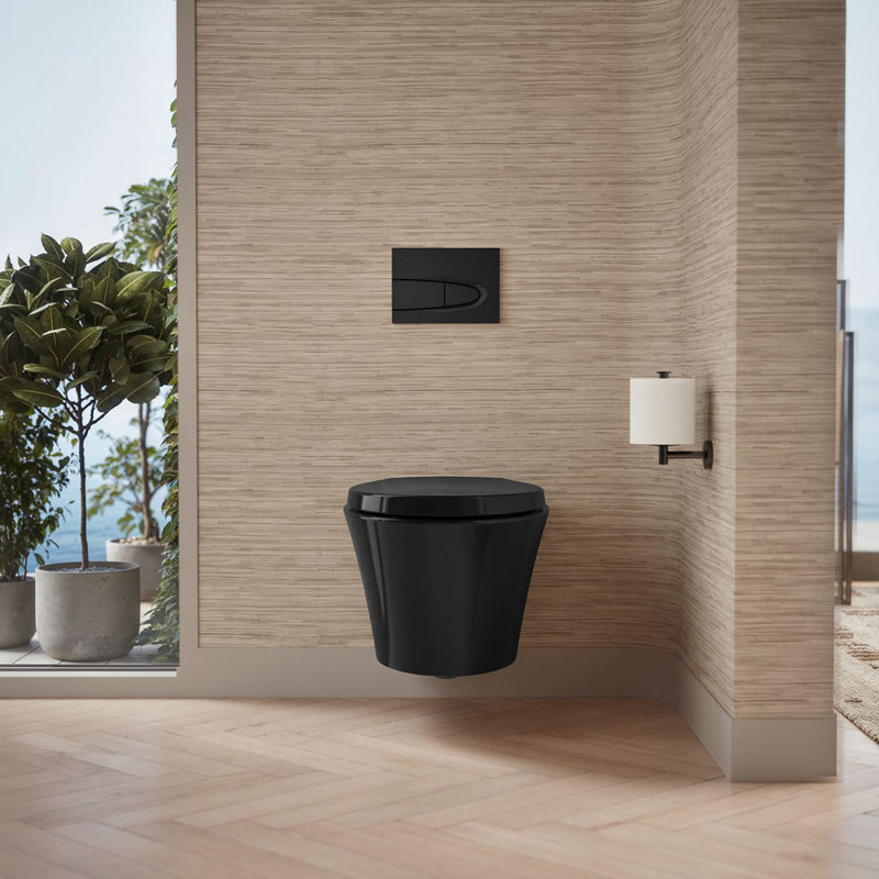Veil Wall-Hung Compact Elongated Toilet, Dual-Flush, Black