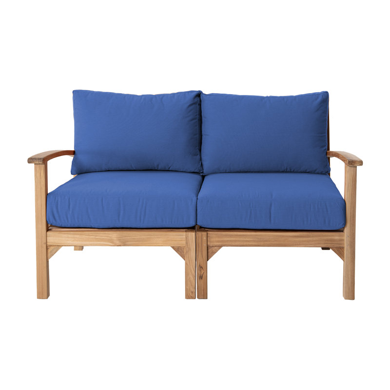 Huntington 60'' Wide Teak Loveseat with Cushions, Sapphire