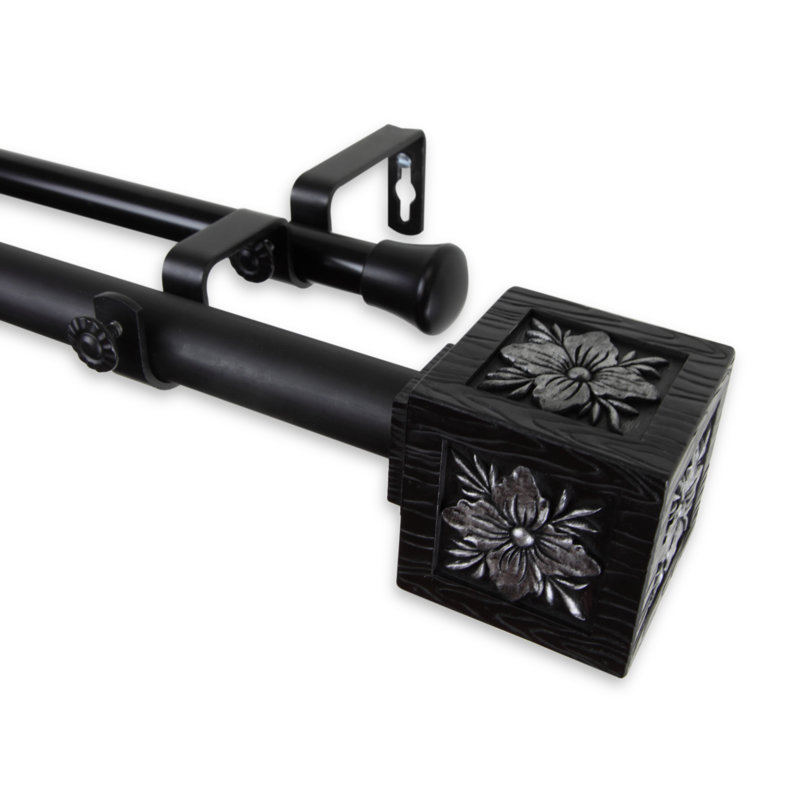 Ringo Adjustable Double Curtain Rod, Black, 66" - 120" W