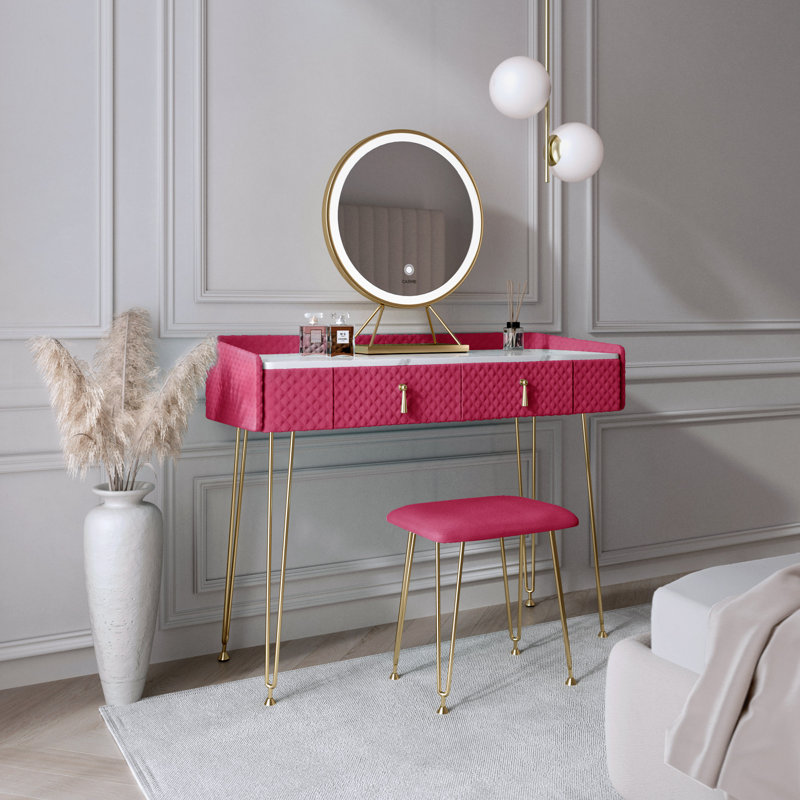 Schaghticoke Dressing Table with Mirror, Raspberry