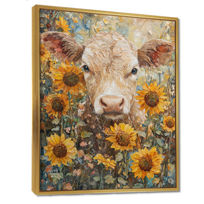 Dunnuck Cow, peinture avec tournesols II - vache, reproduction d'art sur toile