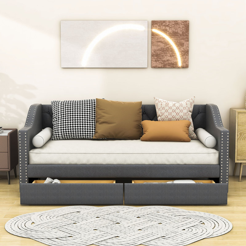 Bintu Twin Size Upholstered Daybed with Two Drawers