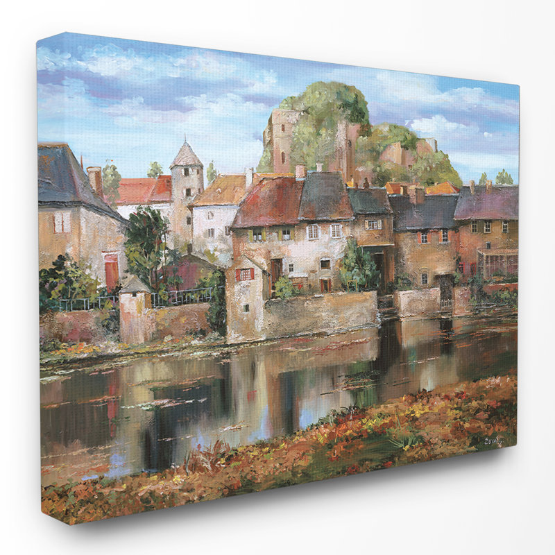 « village on a lake paint »-impression sur toile, H 16 po x l 20 po x P 1,5 po