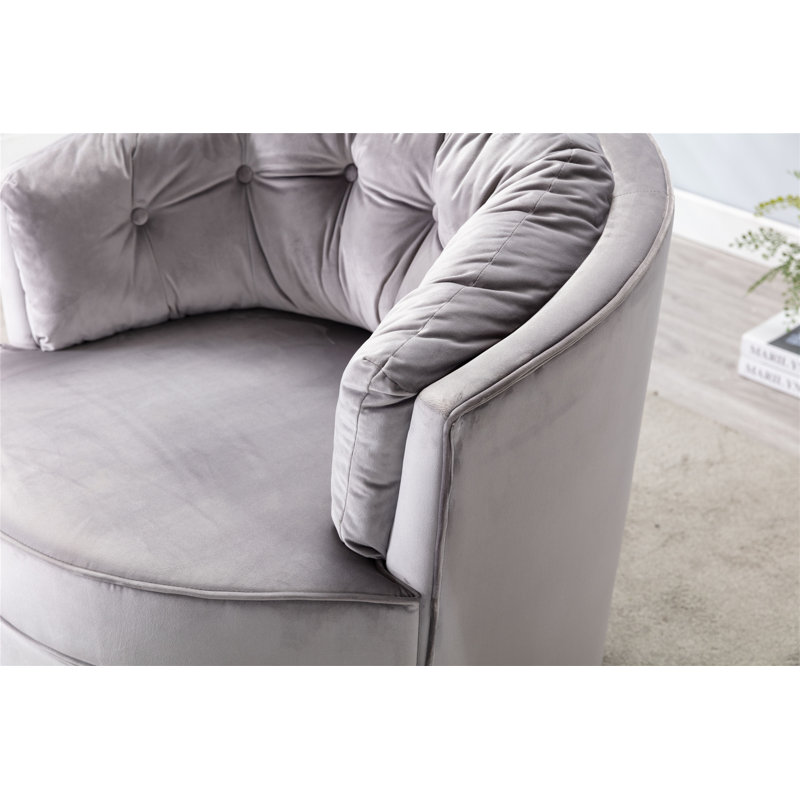 Fauteuil demi-tonneau pivotant en velours Haldeman, Velours gris