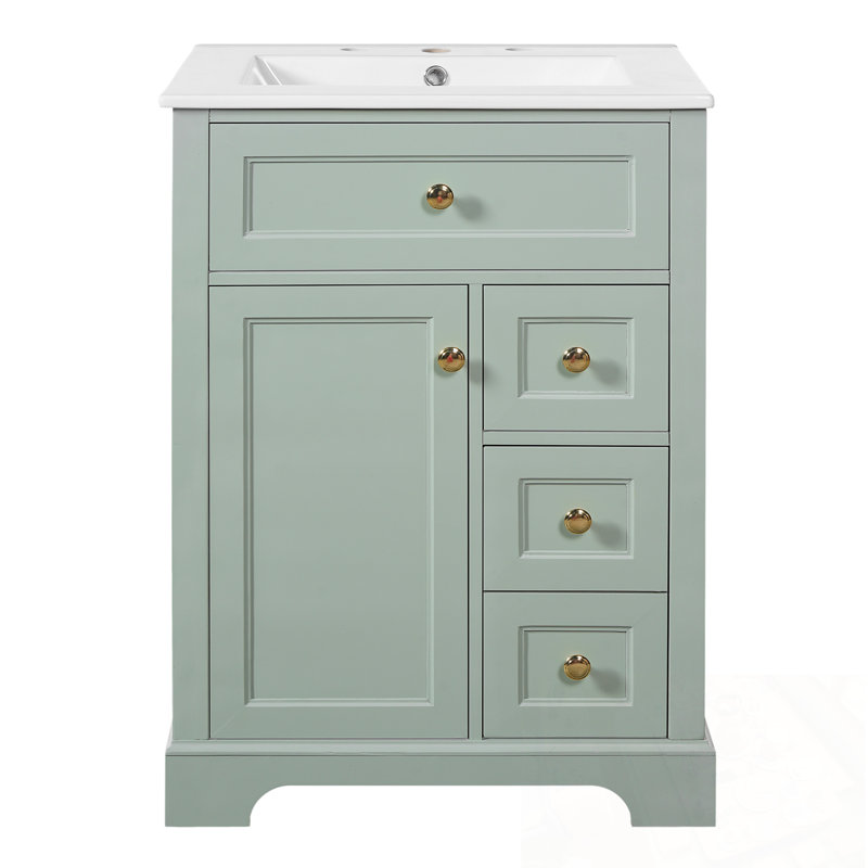 Meuble-lavabo de salle de bain avec lavabo, 3 tiroirs et support de rangement à 2 niveaux, Vert