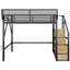 Grand lit mezzanine avec escalier, conception en métal et rangement pour couvertures intégré, noir, lit, tablette supérieure en filet, petits articles-1108781331-1108781332