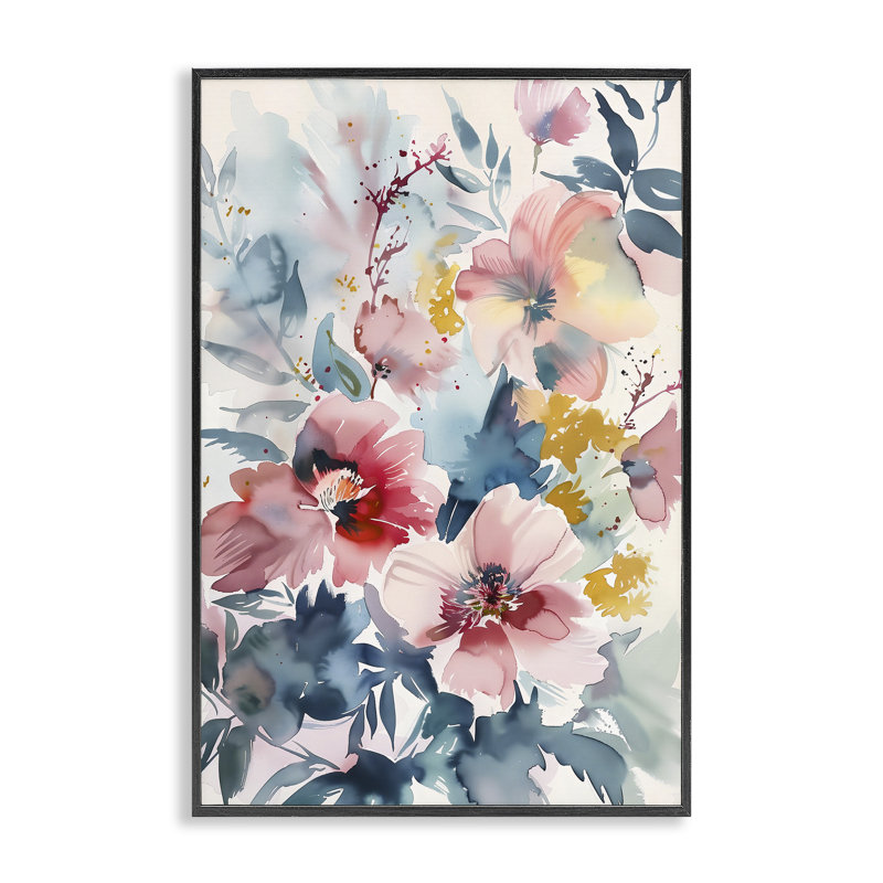 Aquarelle, bouquet floral encadré, design par 1x, H 18 po x l 12 po, Giclée encadrée noir minuit