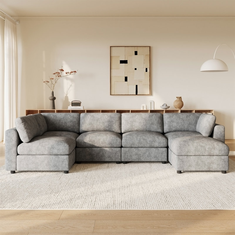 129" Modular Sectional Sofa, Gray Chenille