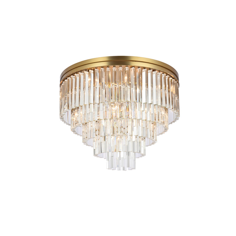 Cristal de Sydney rond Maxfield en or satiné, H 23,5 po x l 32 po x P 32 po, 17 lumières
