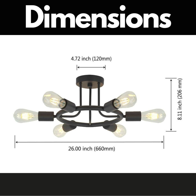 Plafonnier semi-encastré 6 lumières, Noir