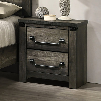 Table de chevet moderne et rustique avec 2 tiroirs, glissières en métal au centre et table de chevet décorative pour la chambre à coucher, bois d'ingénierie, poignées en laiton antique