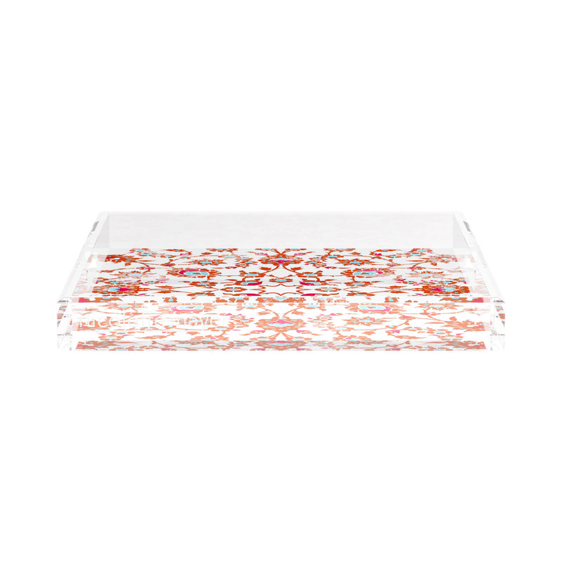 Bosphorus Acrylic Square Decorative Tray, Red Turquoise, 15"W x 15"D x 2"H
