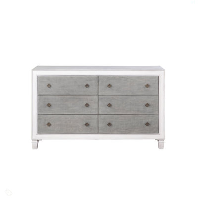 Commode Katia gris rustique et blanc vieilli
