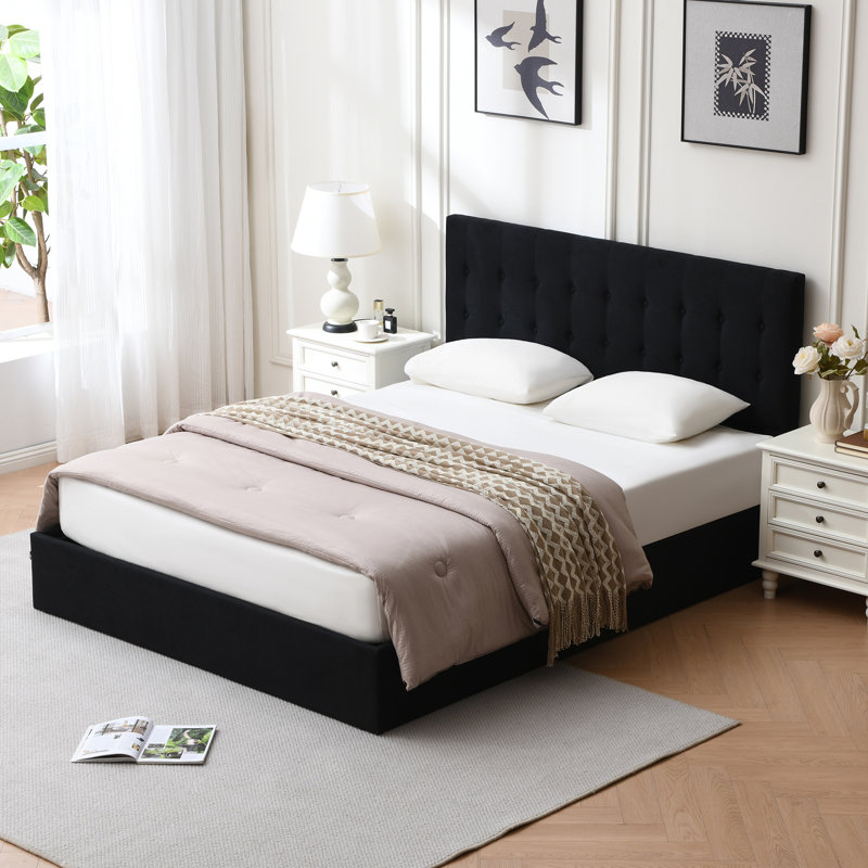 Lit plateforme tapissier avec rangement Arcadia, Grand, Noir