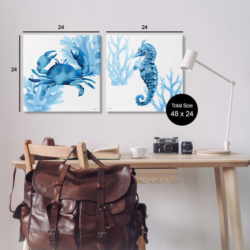 «Crab & Seahorse Abstractions», ensemble d'art mural sur toile 2 pièces, design par Cat Thurman Designs, H 24 po x l 24 po